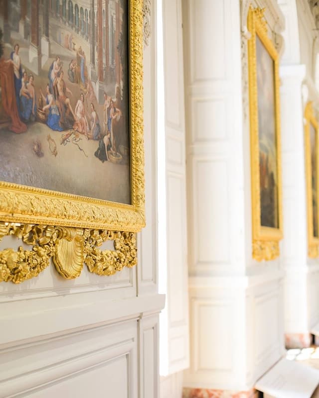 Art museum gallery with framed paintings on walls