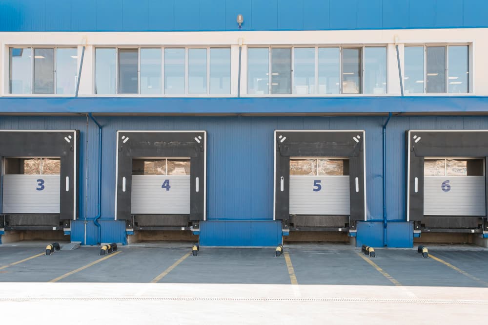 Large warehouse with stacked cardboard boxes and inventory