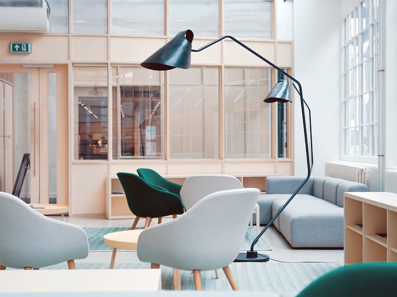 Modern living room furniture including sofa and chairs
