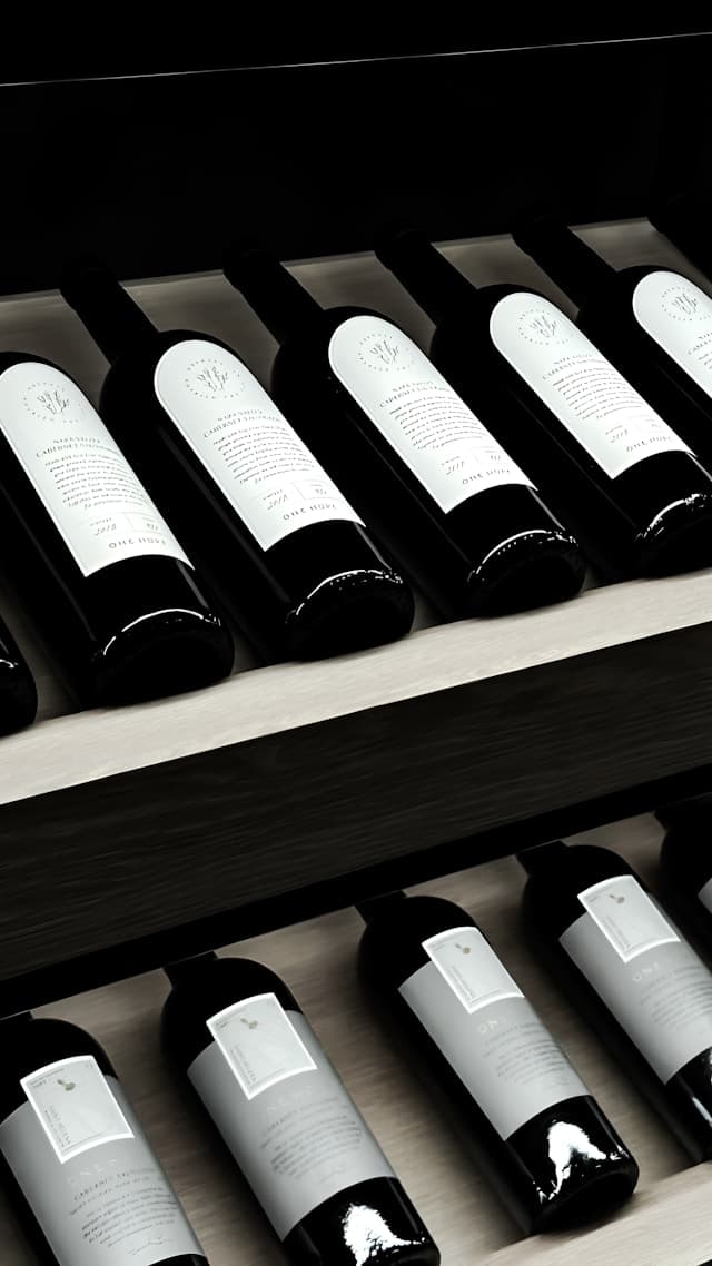 Wine cellar with wooden racks and organised bottle storage